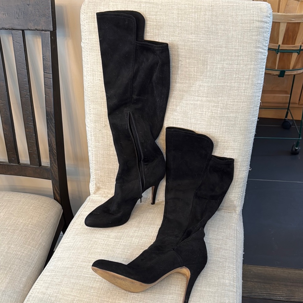 INC International Concepts Black Heeled Real Suede Boots